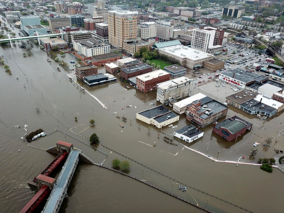 PHOTO: An aerial view of flooding in Davenport, Iowa, April 30, 2019.