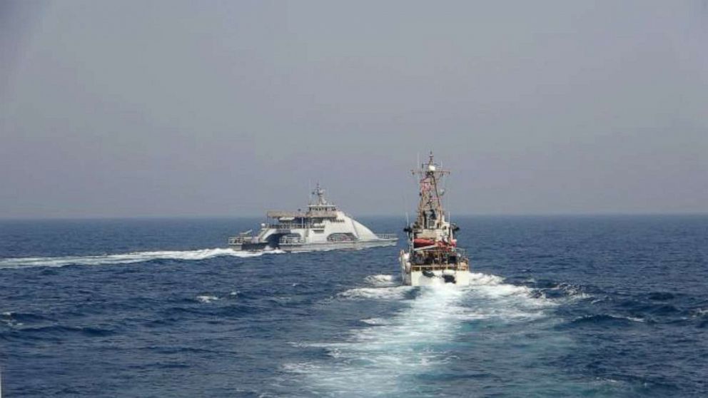 PHOTO: Iran's Islamic Revolutionary Guard Corps Navy conducted an unsafe and unprofessional action by crossing the bow of the Coast Guard patrol boat as it was conducting a routine security patrol in international waters, Apr. 2, 2021.