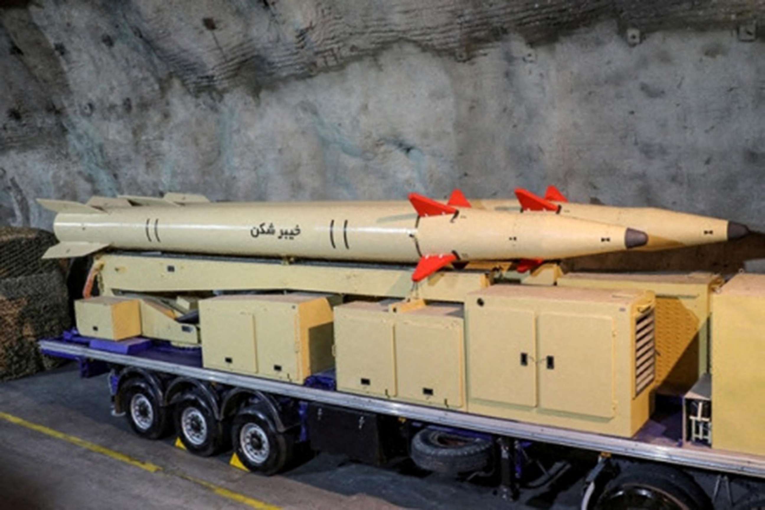PHOTO: New Iranian "Kheibarshekan" missiles are unveiled in an undisclosed location in Iran, in this picture obtained on Feb. 9, 2022.