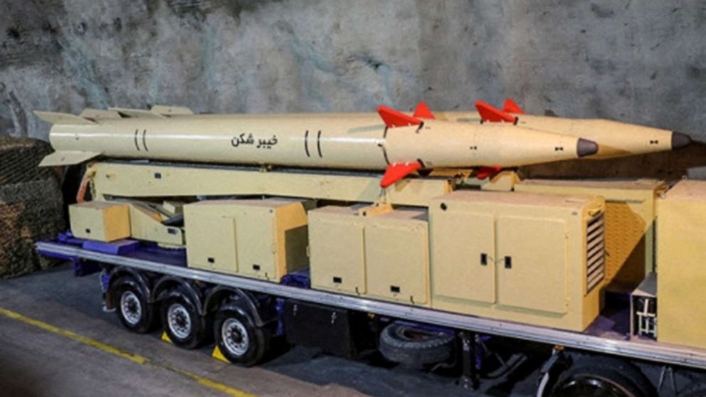 PHOTO: New Iranian "Kheibarshekan" missiles are unveiled in an undisclosed location in Iran, in this picture obtained on Feb. 9, 2022.