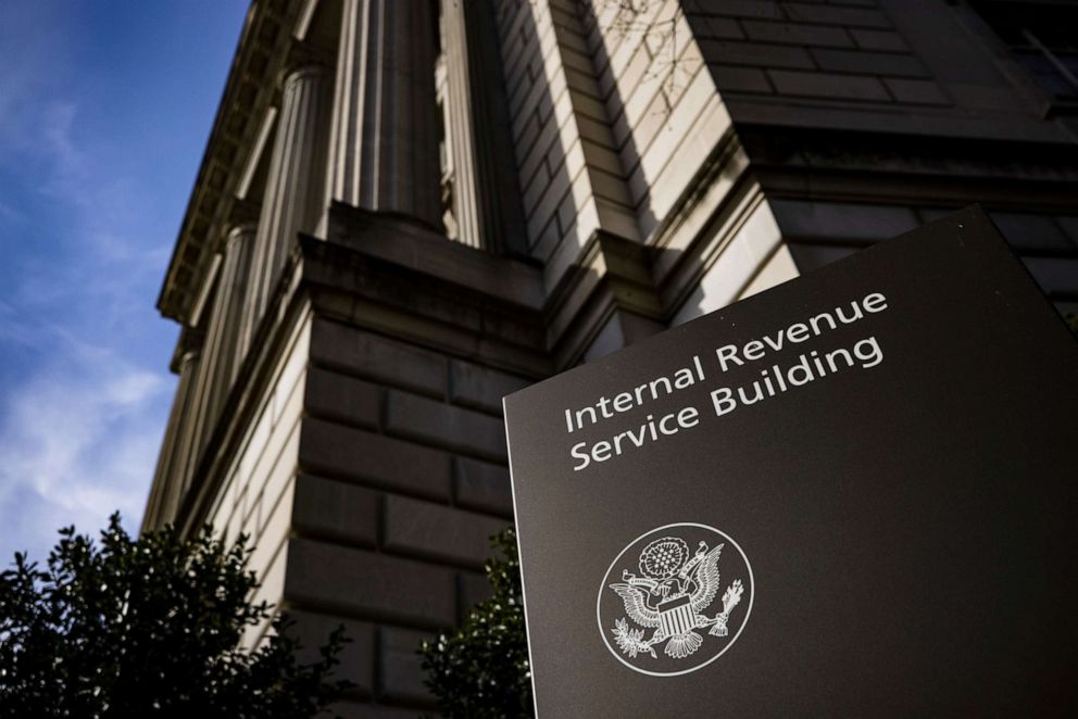 PHOTO: Sign outside IRS headquarters in Washington, D.C. on March 19, 2021.