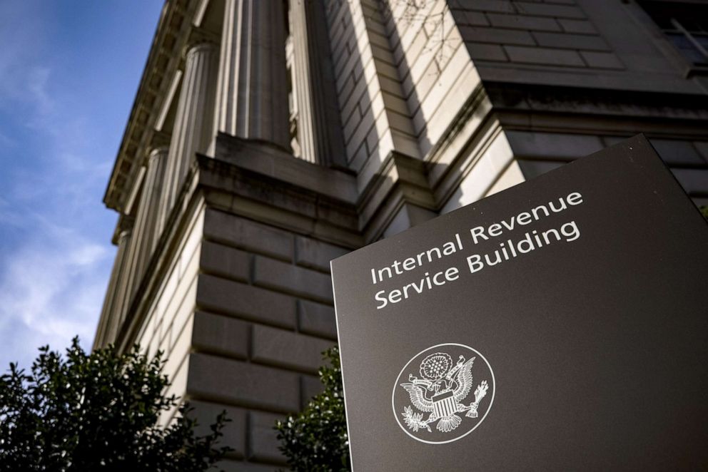 PHOTO: Signage outside the Internal Revenue Service (IRS) headquarters in Washington, D.C., March 19, 2021. 