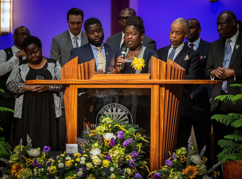 PHOTO: Caroline Ouko makes remarks at the funeral for her son Irvo Otieno, killed by sherrifs deputies and employees of Central State Hospital earlier this month, in Richmond, Va., March 29, 2023.