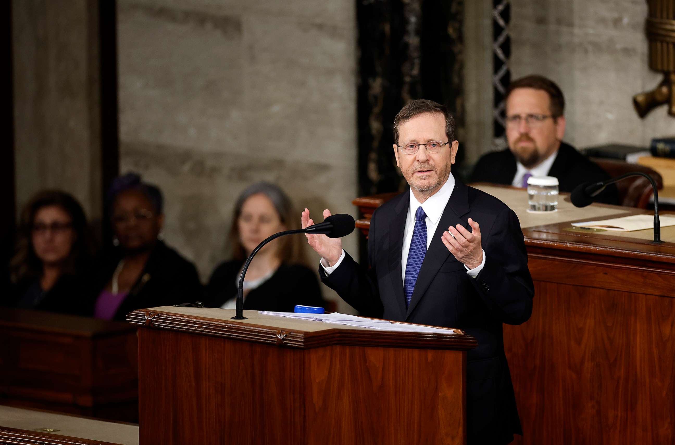 PHOTO: Israeli President Isaac Herzog addresses a joint meeting of the U.S. Congress at the U.S. Capitol on July 19, 2023 in Washington.