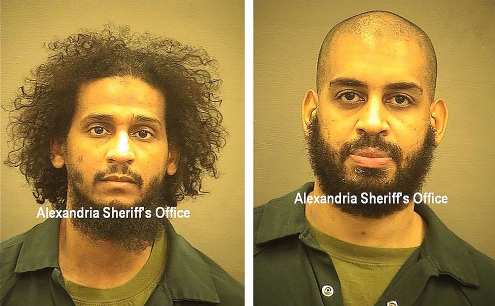 PHOTO: Booking images show alleged ISIS members El Shafee Elsheikh (L) and Alexanda Kotey (R) released by the Alexandria Sheriff's Office after the two were flown to the United States to face federal terrorism charges in Alexandria, Va., Oct. 8, 2020.