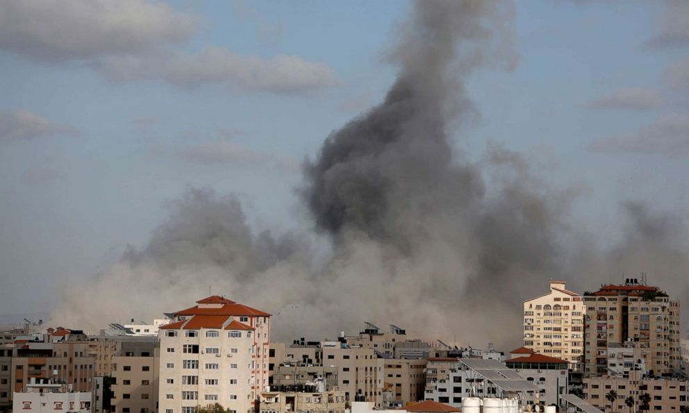 PHOTO: An Israeli air strike hits a building in Gaza City, May 17, 2021.