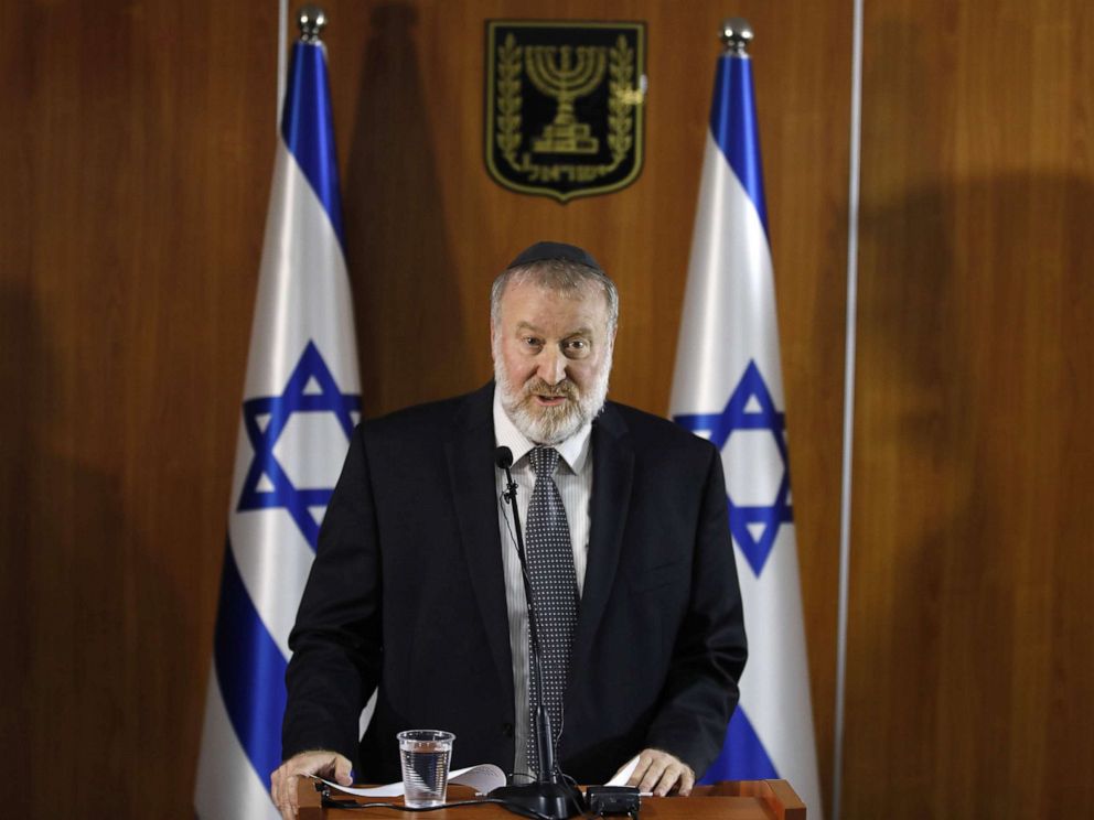 PHOTO: Israels attorney general, Avichai Mandelblit gives a press conference at the justice ministry in Jerusalem on Nov. 21, 2019. Mandelblit indicted Benjamin Netanyahu on a range of corruption charges.