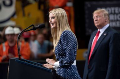 PHOTO: White House Senior Adviser Ivanka Trump speaks alongside US President Donald Trump at US Steels Granite City Works in Granite City, Illinois, July 26, 2018.