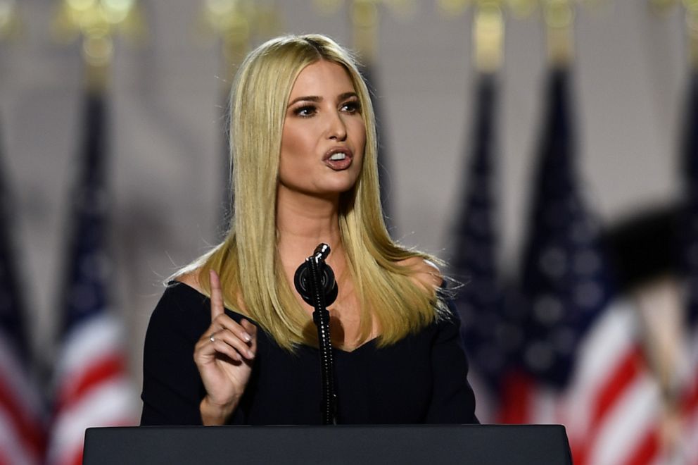 PHOTO: Ivanka Trump speaks during the final day of the Republican National Convention from the South Lawn of the White House, Aug. 27, 2020.