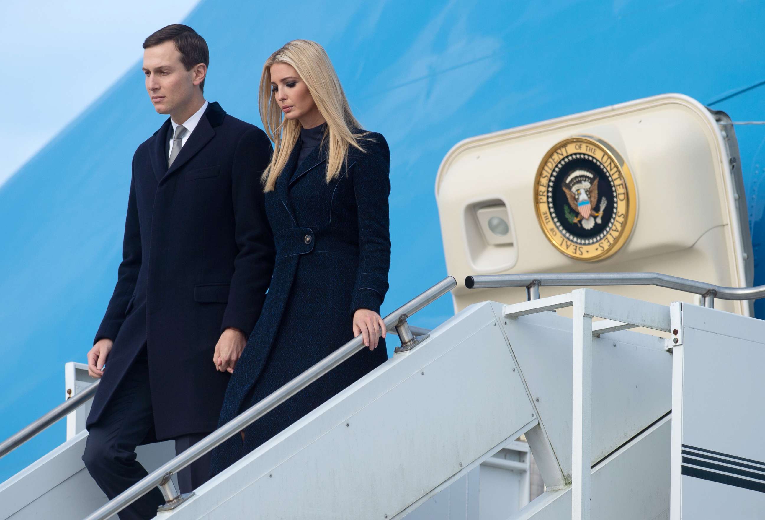 PHOTO: Ivanka Trump and Jared Kushner disembark from from Air Force One upon arrival at Pittsburgh International Airport in Pittsburgh, Oct. 30, 2018.