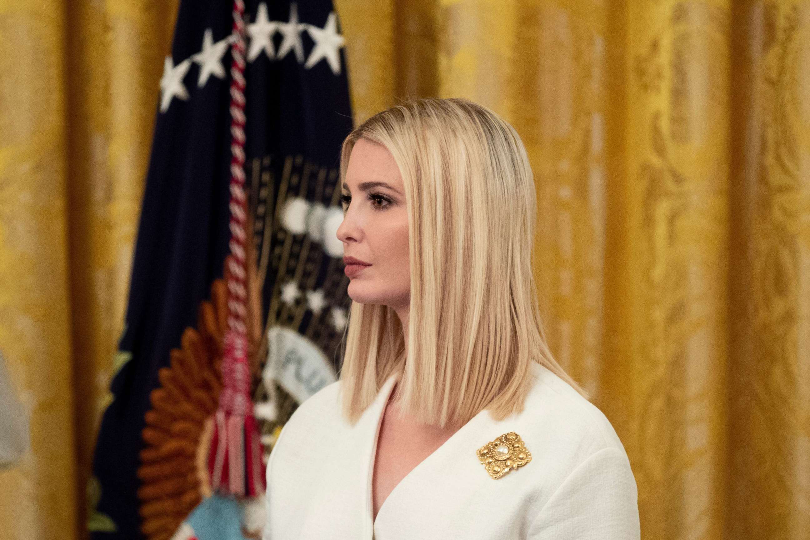 PHOTO: Senior Advisor to the President, Ivanka Trump, listens to her father President Donald Trump deliver remarks during the White House Summit on Human Trafficking in the East Room of the White House, in Washington on Jan. 2020.