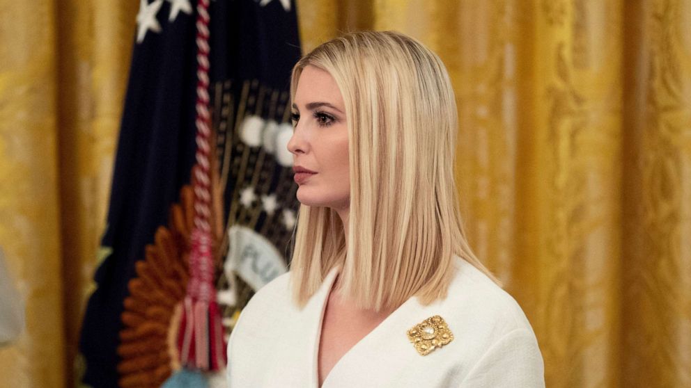 PHOTO: Senior Advisor to the President, Ivanka Trump, listens to her father President Donald Trump deliver remarks during the White House Summit on Human Trafficking in the East Room of the White House, in Washington on Jan. 2020.