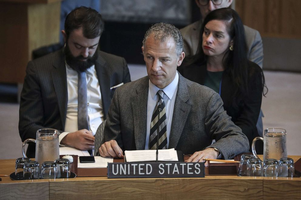 PHOTO:Jonathan Cohen, acting U.S. Ambassador to the United Nations, attends a United Nations Security Council meeting at U.N. headquarters, April 23, 2019, in New York.