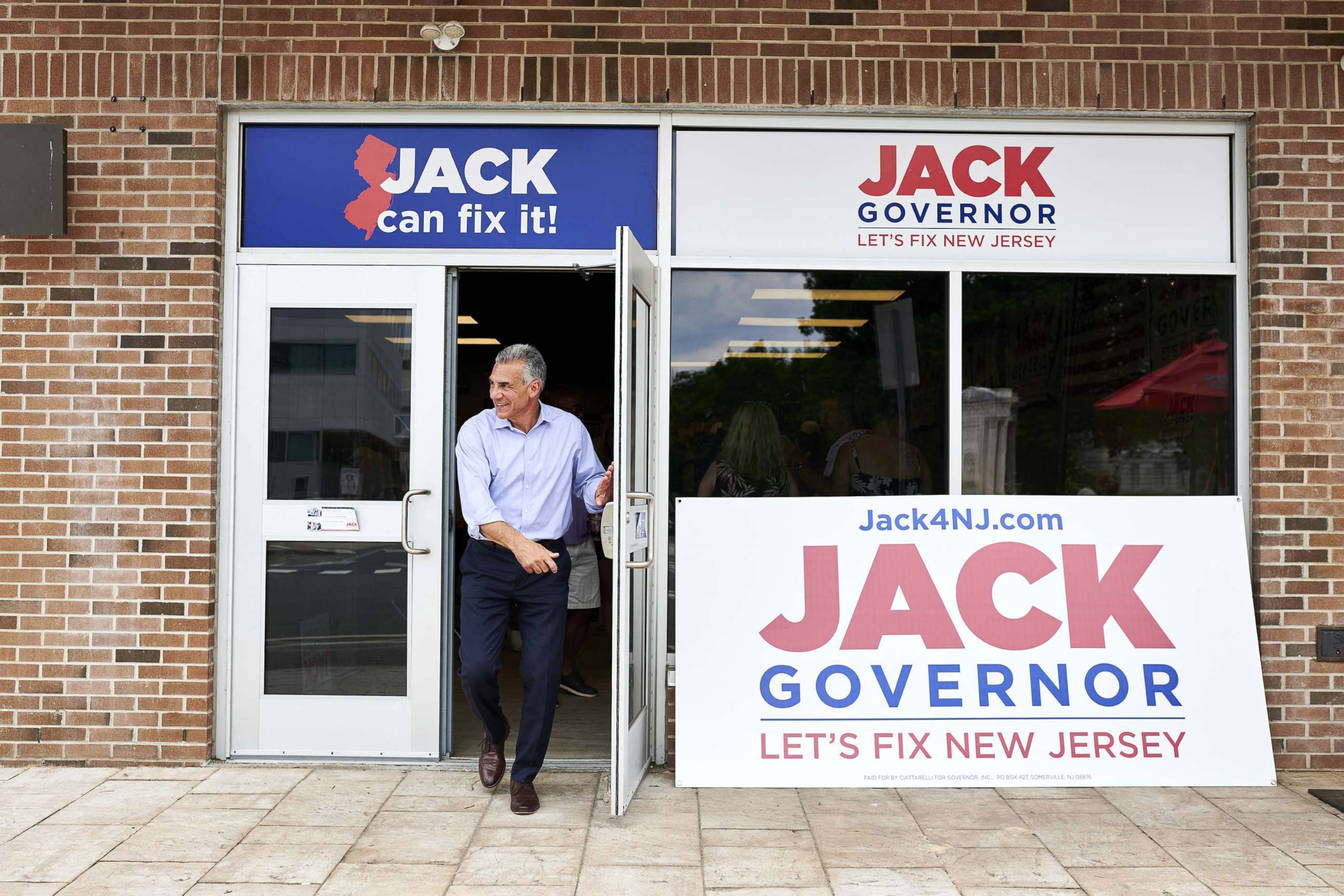 PHOTO: Jack Ciattarelli, Republican candidate for governor of New Jersey, leaves a rally during the Republican primary election in Somerville, N.J., June 8, 2021.