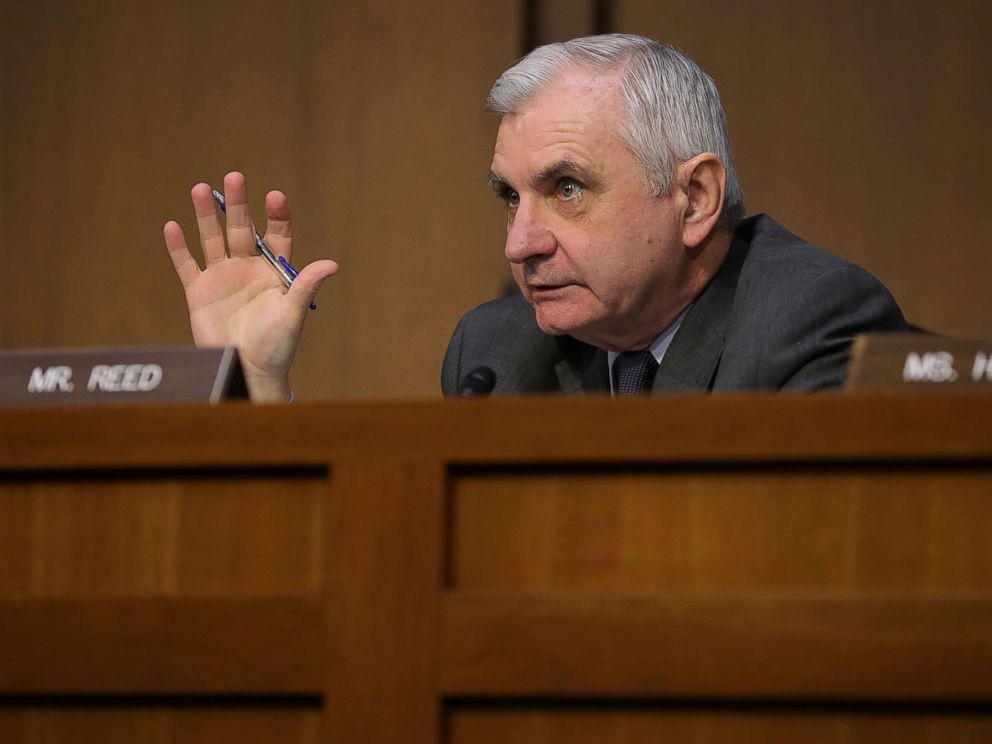 PHOTO: Senate Intelligence Committee member Sen. Jack Reed (D-RI) questions intelligence officials, including the heads of the FBI, CIA and NSA, during a hearing in the Hart Senate Office Building on Capitol Hill, Feb. 13, 2018, in Washington.