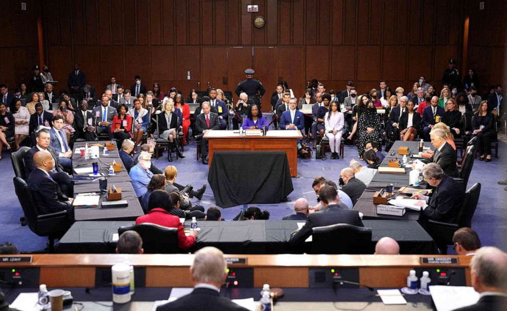 PHOTO: Supreme Court nominee Judge Ketanji Brown Jackson participates in her confirmation hearing before the Senate Judiciary Committee in the Capitol in Washington, D.C, March 21, 2022.