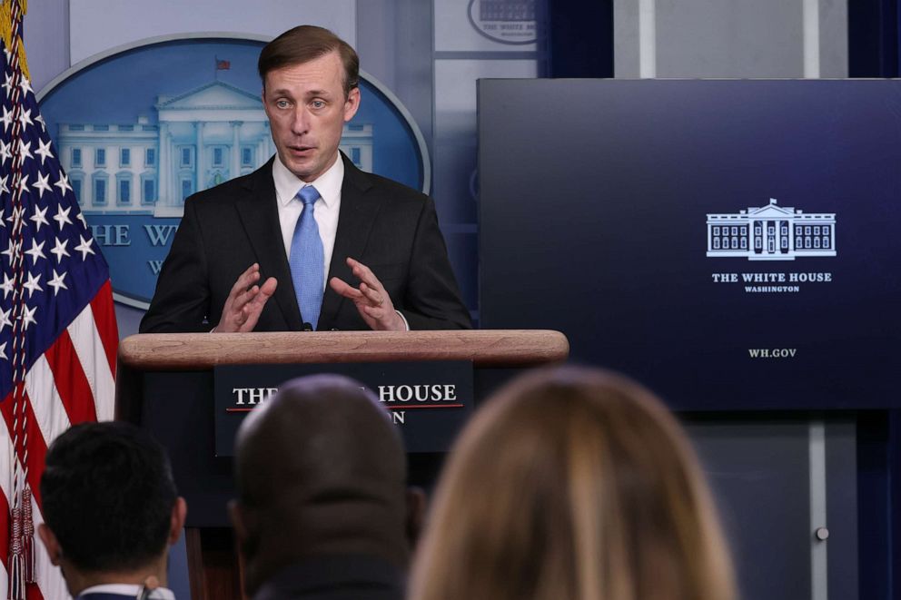 PHOTO: White House Press National Security Advisor Jake Sullivan talks to reporters during the daily press conference in the Brady Press Briefing Room at the White House, Feb. 04, 2021, in Washington, D.C.