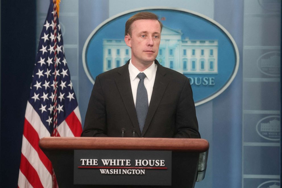 PHOTO: National Security Advisor Jake Sullivan speaks to the media about the war in Ukraine and other topics at the White House, in Washington, D.C., March 22, 2022.