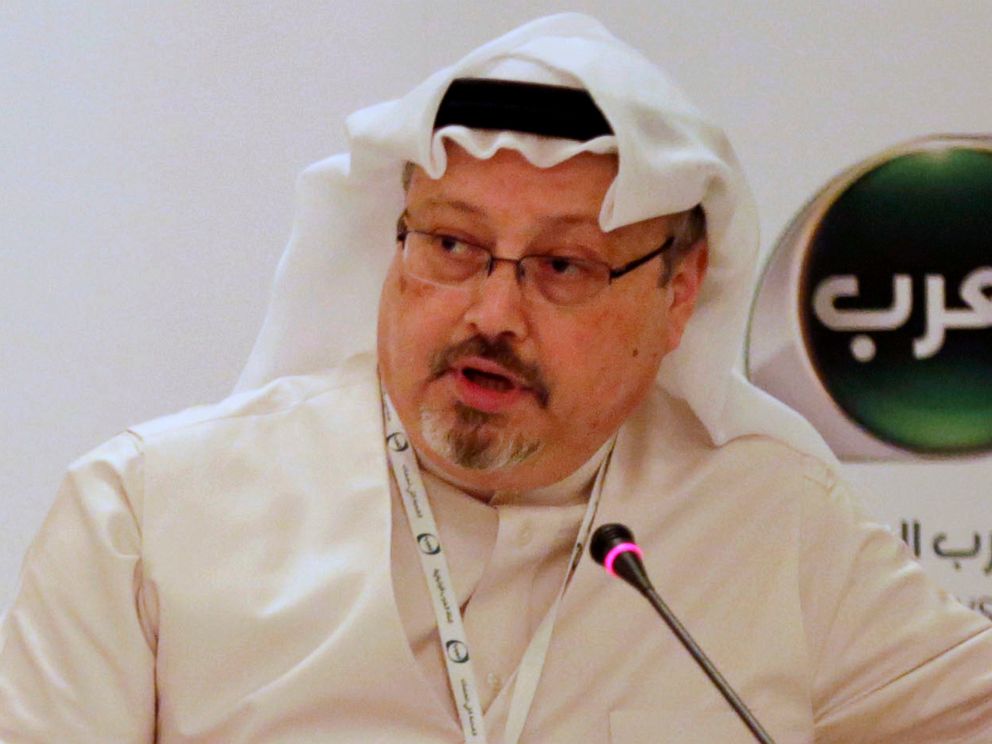 PHOTO: In this Dec. 15, 2014 file photo, Jamal Khashoggi, then general manager of a new Arabic news channel speaks during a press conference, in Manama, Bahrain.