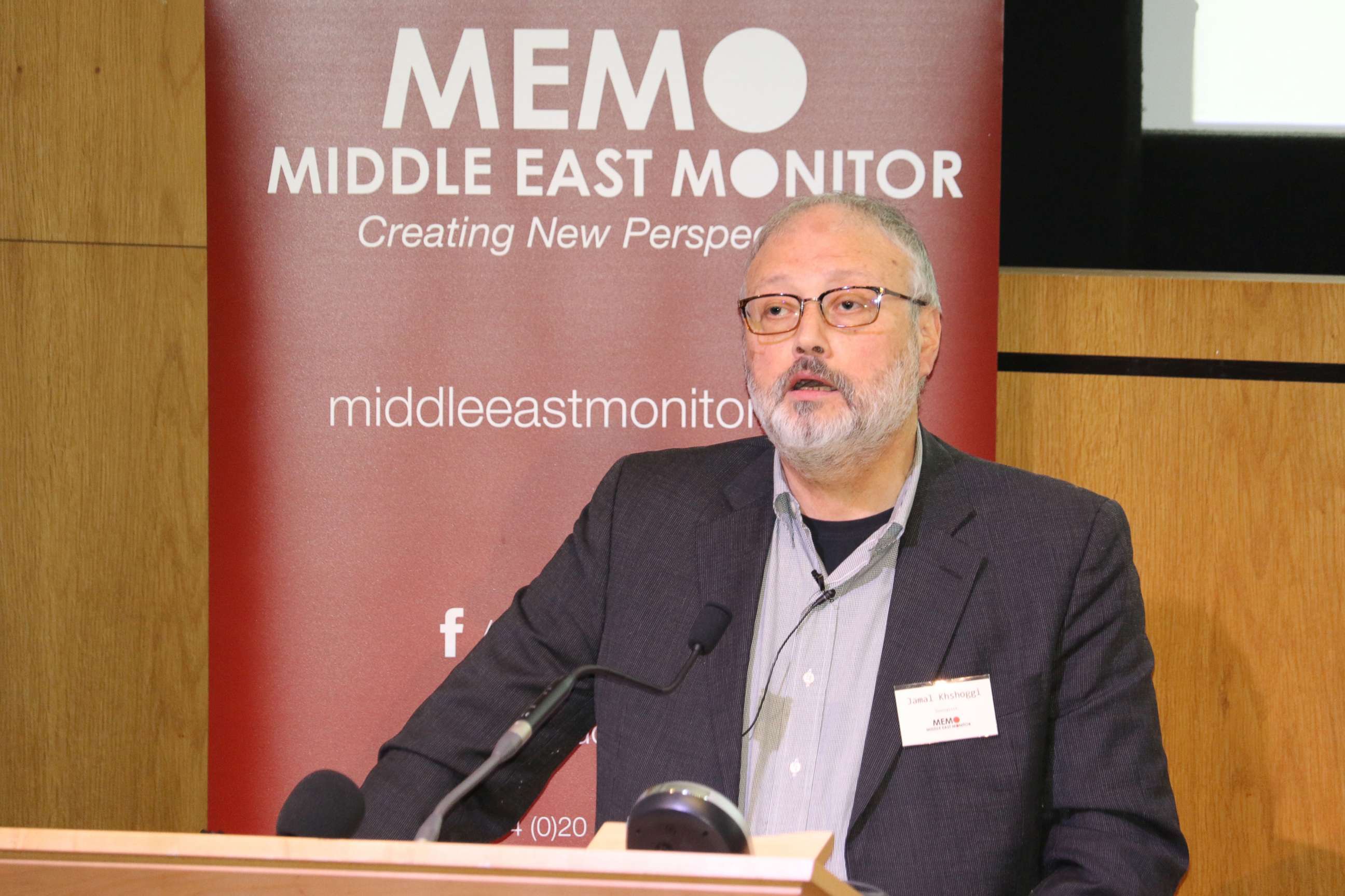 PHOTO: In this Sept. 29, 2018, file photo, Saudi dissident Jamal Khashoggi speaks at an event hosted by Middle East Monitor in London.