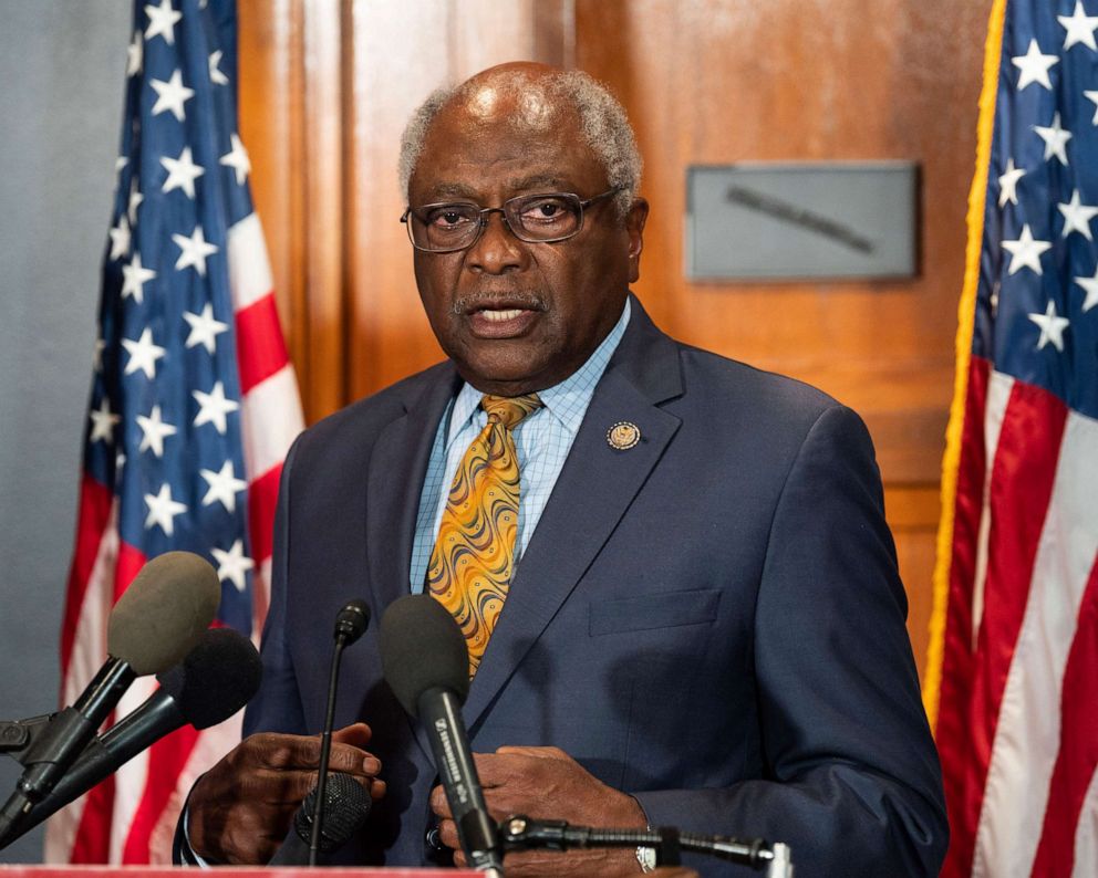 PHOTO: In this July 23, 2019, file photo, Representative Jim Clyburn speaks at a press conference for the introduction of a bill to cancel student loan debt held at the Capitol in Washington, DC.