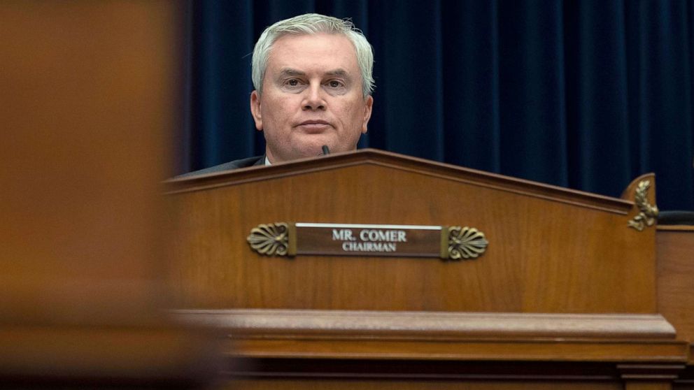 PHOTO: House Oversight and Accountability Committee Chairman Rep. James Comer listens to a witness during the committee's hearing about Congressional oversight of D.C., on Capitol Hill, in Washington, D.C., on March 29, 2023.