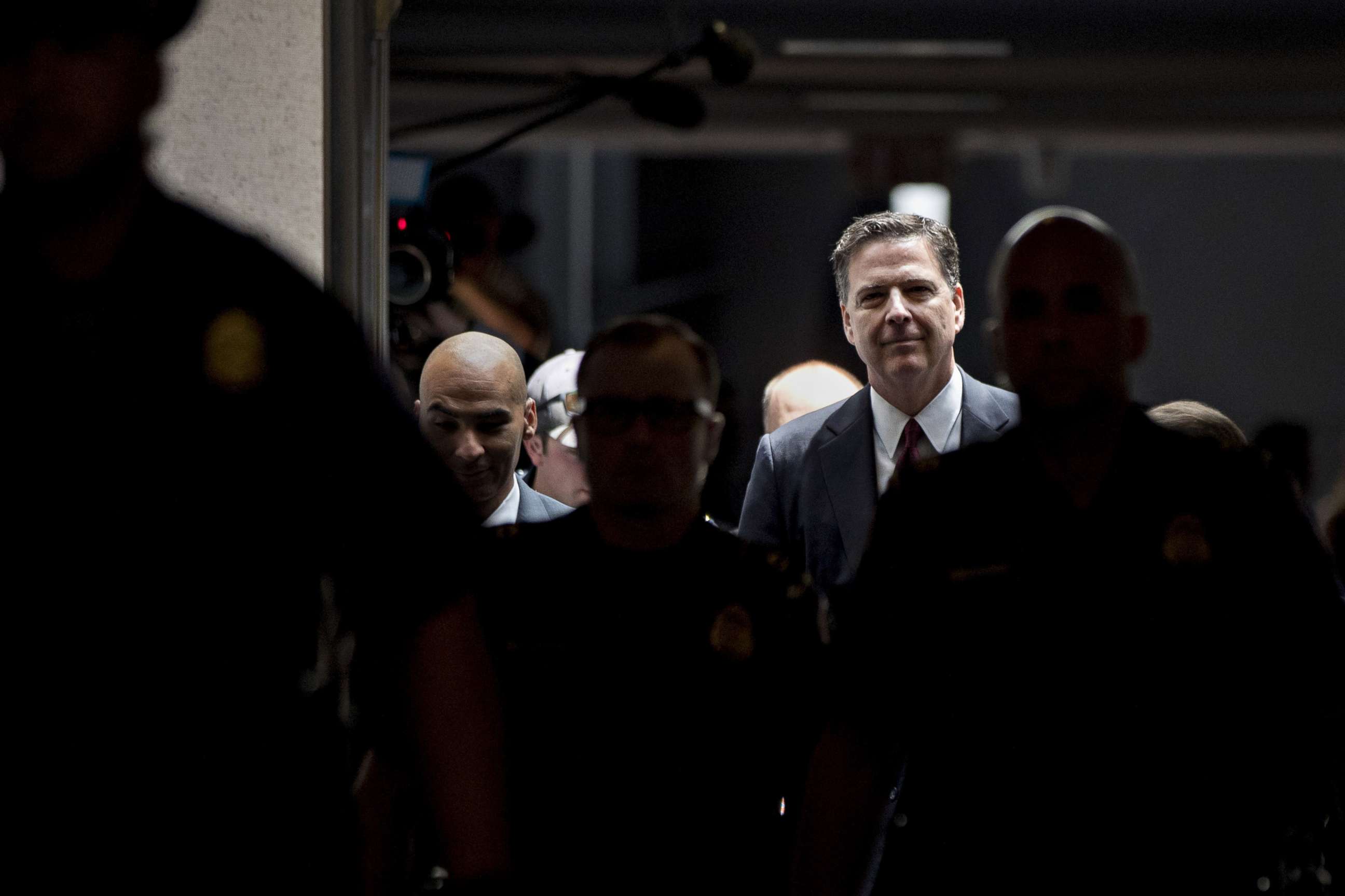 PHOTO: James Comey, former director of the Federal Bureau of Investigation (FBI), leaves a closed Senate Intelligence Committee briefing in Washington, D.C., June 8, 2017.
