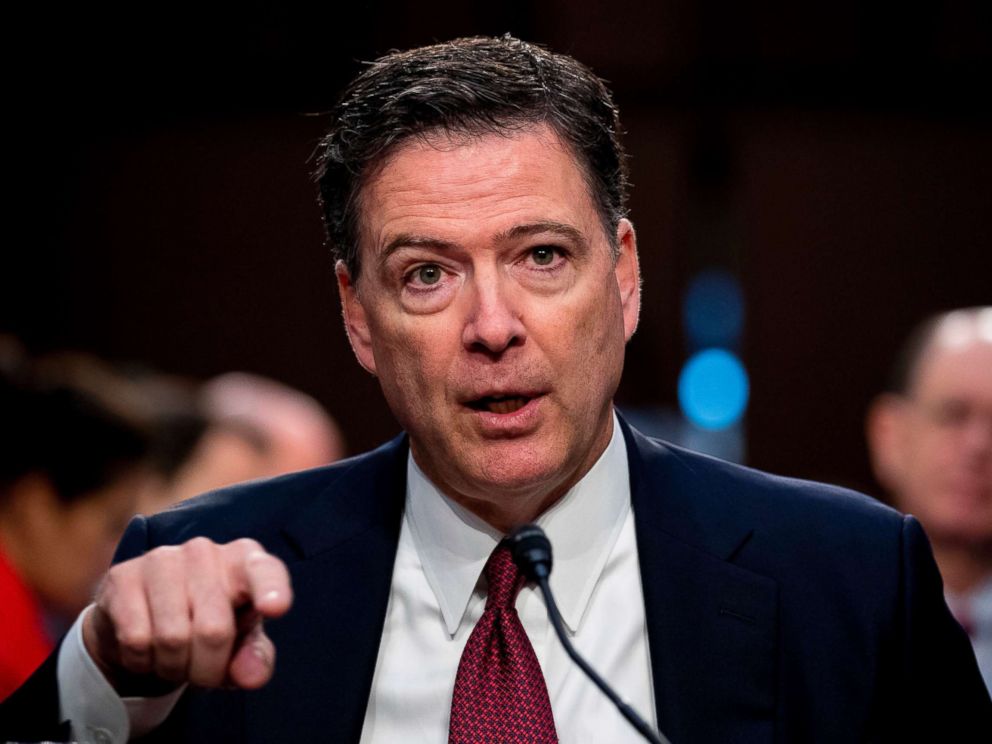 PHOTO: Former FBI director James Comey speaks during a Senate Intelligence Committee hearing on Capitol Hill, in Washington on June 8, 2017.