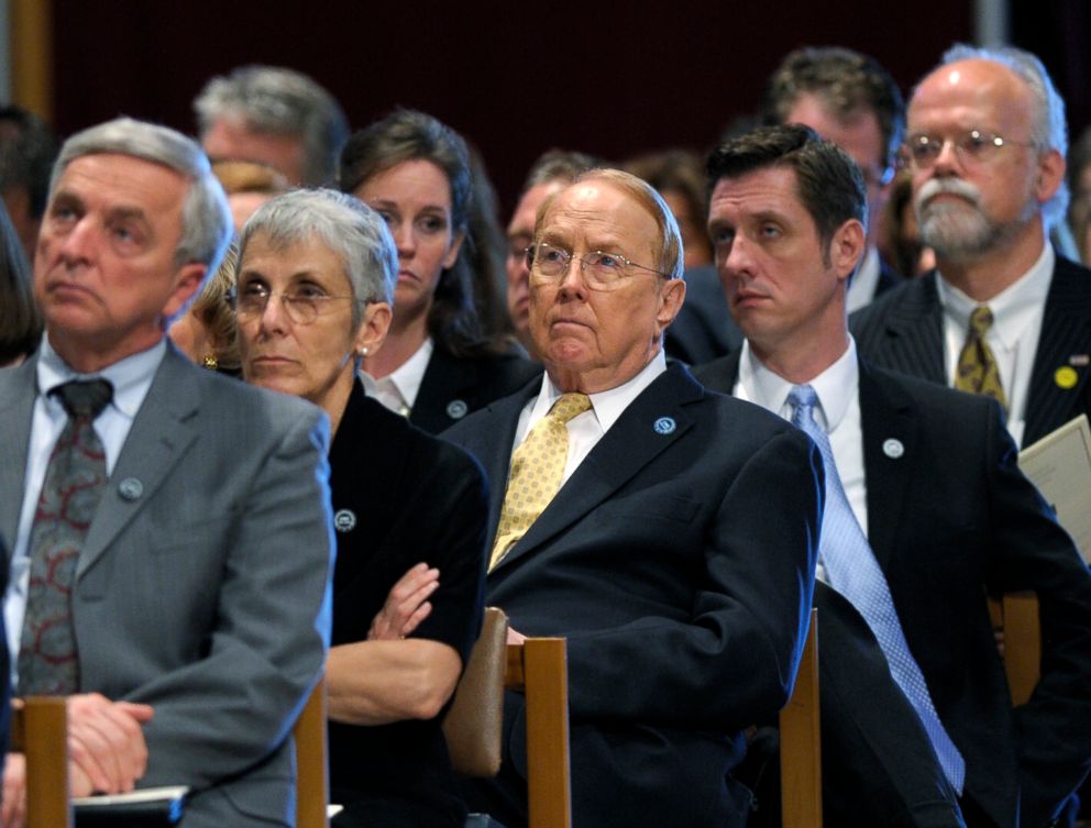 PHOTO: Focus on the Family founder Dr. James Dobson, center, attends the memorial service for Watergate figure-turned-evangelist Charles Colson at Washington's National Cathedral, May 16, 2012.