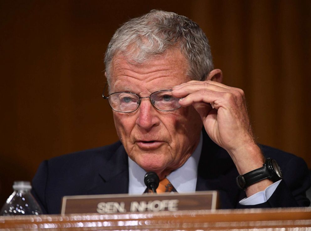 PHOTO: Sen. James Inhofe makes opening remarks at a hearing titled Oversight of the Environmental Protection Agency in the Dirksen Senate Office Building on May 20, 2020, in Washington, DC.  