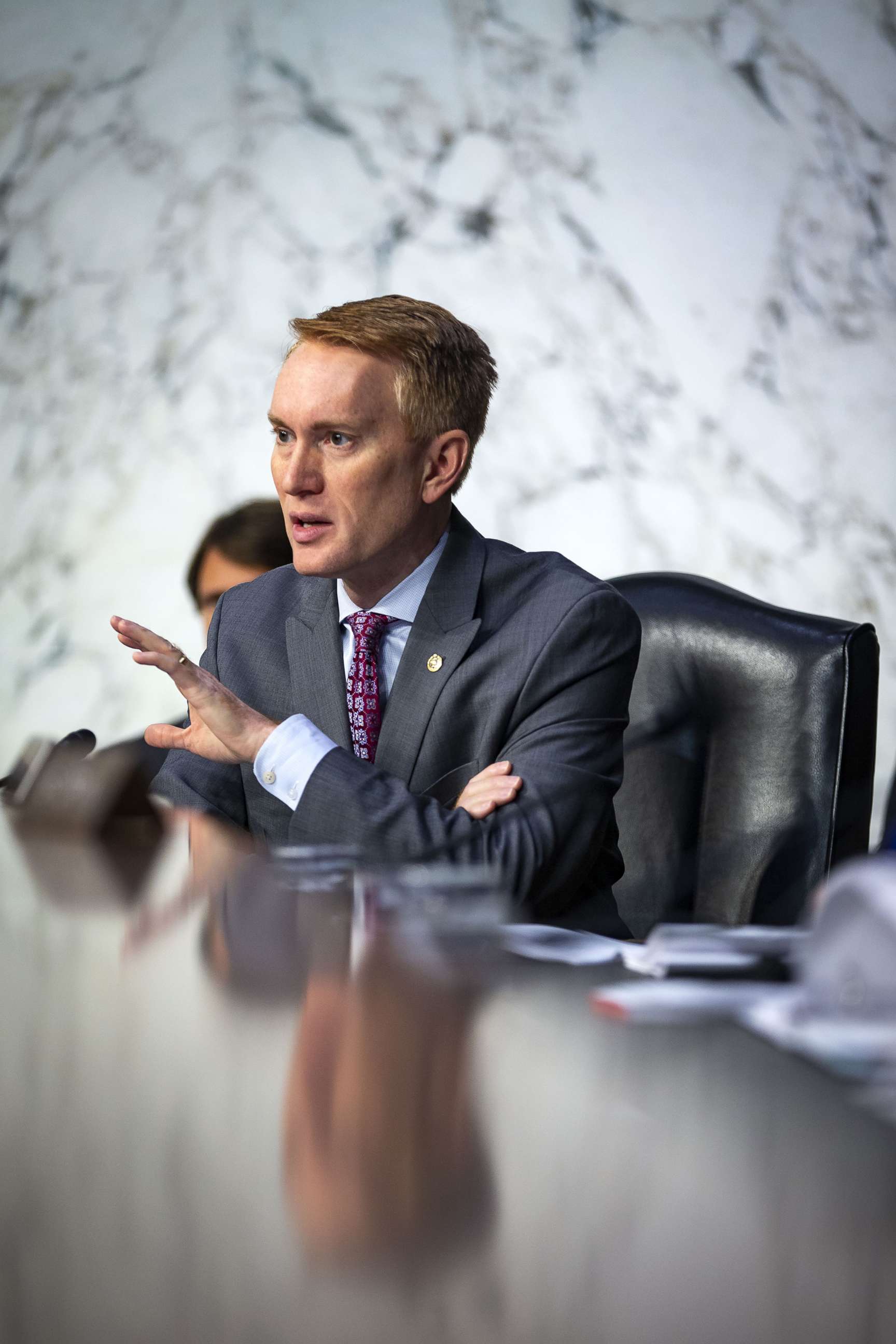 PHOTO: Sen. James Lankford questions retired Vice Adm. Joseph Maguire during a Senate Intelligence Committee confirmation hearing, to become the director of the National Counterterrorism Center, on Capitol Hill, on July 25, 2018 in Washington, D.C.