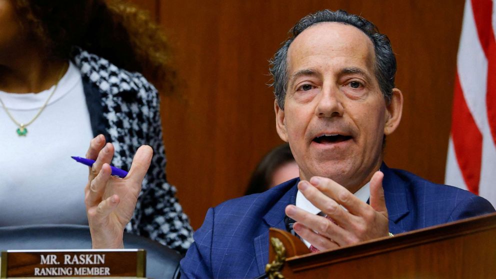 PHOTO: House Oversight Committee Ranking Member Rep. Jamie Raskin speaks at the House Oversight and Accountability Committee impeachment inquiry hearing into President Joe Biden on Capitol Hill, Sept. 28, 2023, in Washington.