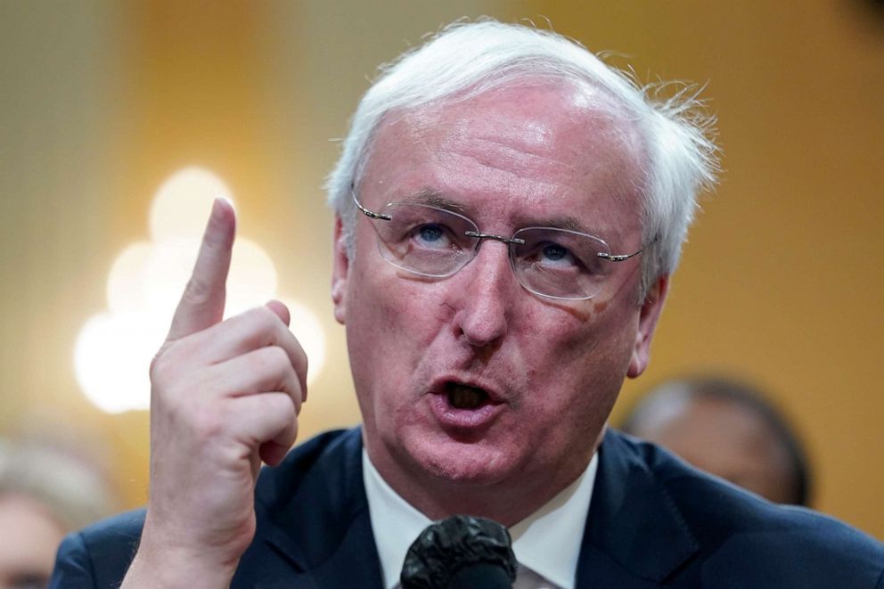 PHOTO: Jeffrey Rosen, former acting Attorney General, testifies while Parliament's select committee investigating the January 6 attack on the US capital continues to reveal the results of a years-long investigation at the Capitol in Washington on June 23, 2022.