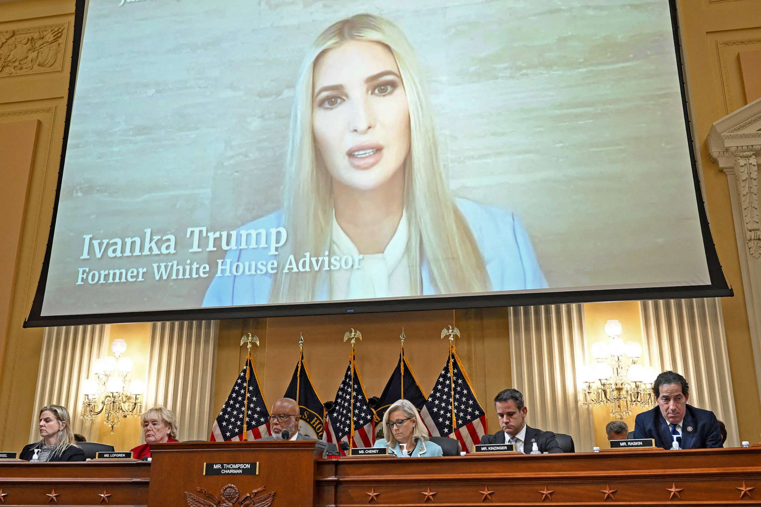 PHOTO: Ivanka Trump, the daughter of President Donald Trump, is displayed on a screen during a hearing by the Select Committee to Investigate the Jan. 6th Attack on the US Capitol on June 13, 2022 in Washington, D.C. 