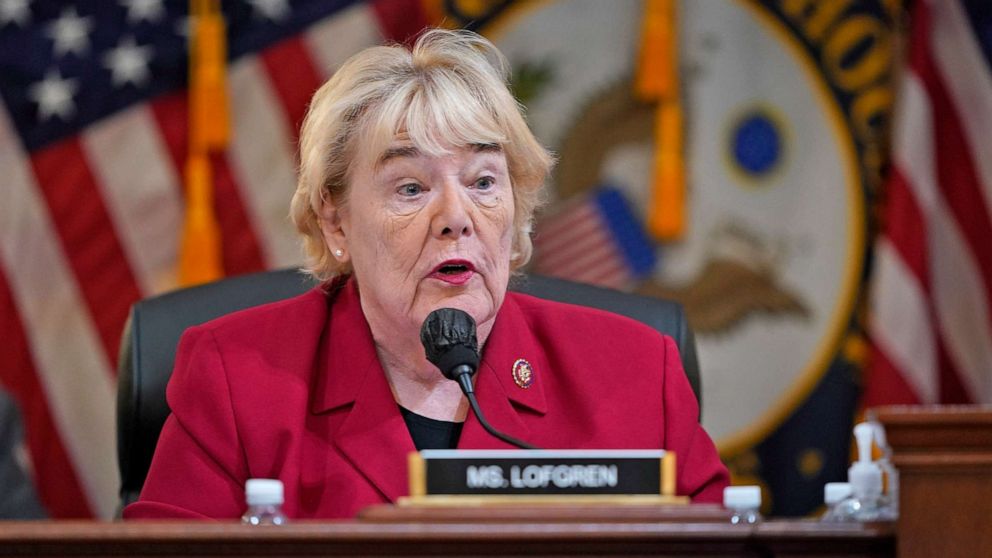 PHOTO: Rep. Zoe Lofgren speaks as the House select committee investigating the Jan. 6 attack on the U.S. Capitol meets to reveal its findings of a year-long investigation, at the Capitol in Washington, June 13, 2022. 