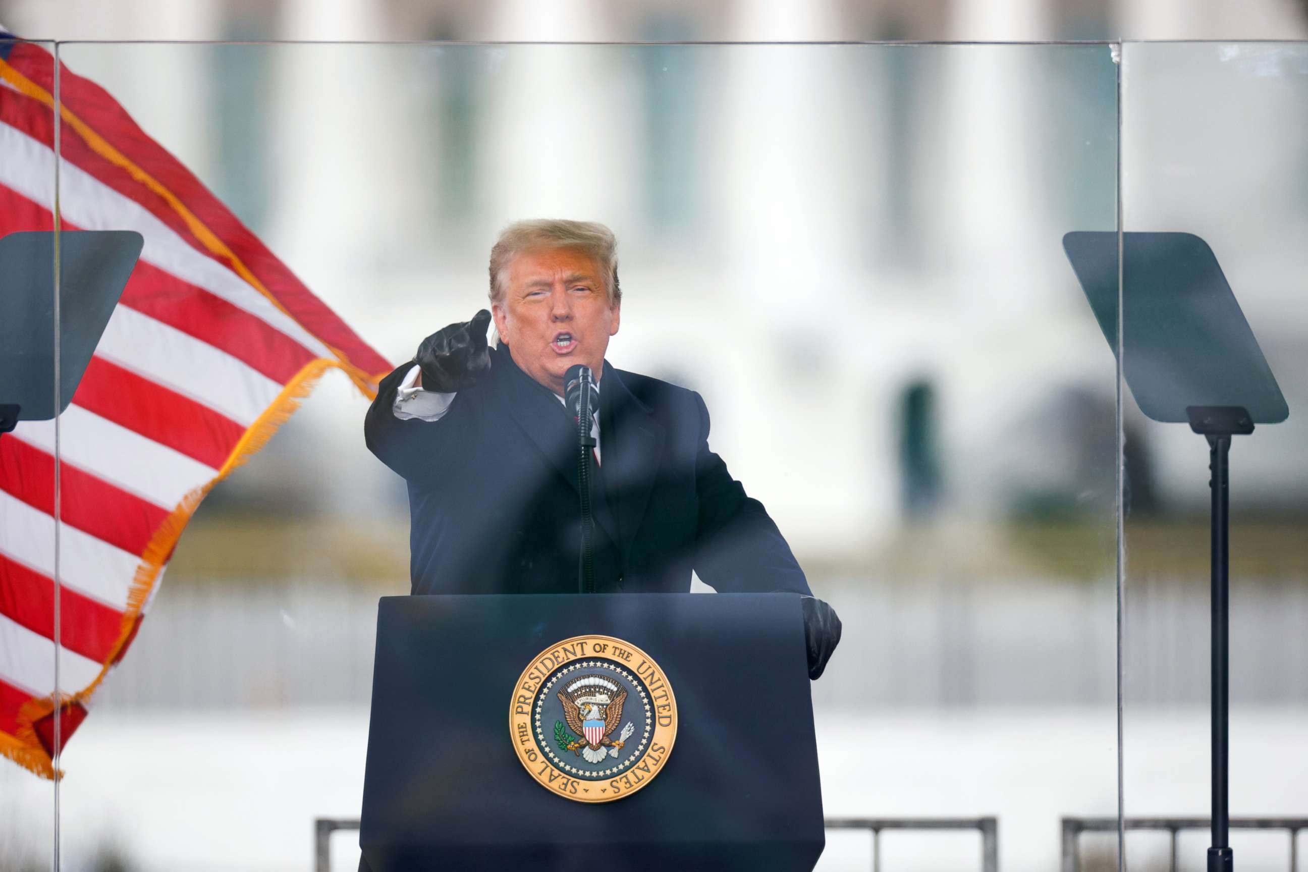 PHOTO: President Donald Trump gestures as he speaks during a rally to contest the certification of the 2020 presidential election results, in Washington, D.C., Jan. 6, 2021.
