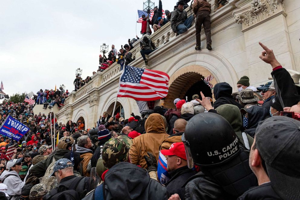 PHOTO: FILE - Demonstrators attempt to enter the U.S. Capitol building during a protest in Washington, D.C., Jan. 6, 2021.