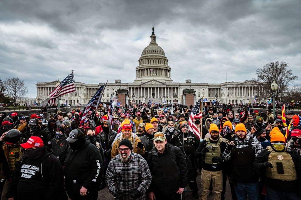 PHOTO: Pro-Trump protesters gather in front of the U.S. Capitol Building on Jan. 6, 2021 in Washington, DC.