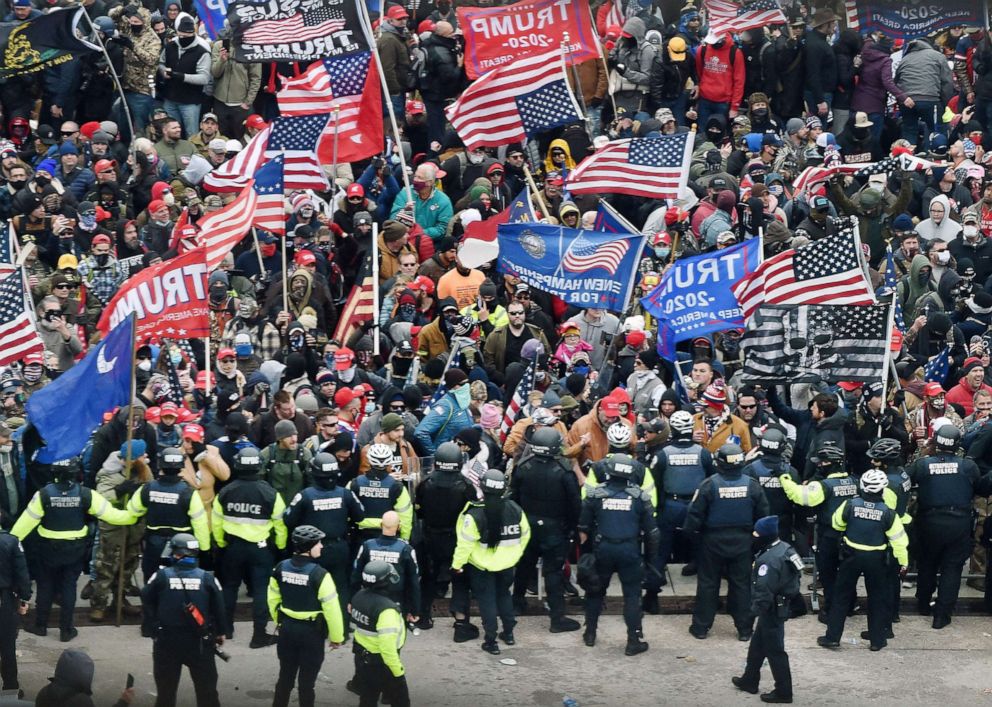 PHOTO: Trump supporters clash with police and security forces as they storm the U.S. Capitol in Washington, D.C., Jan. 6, 2021.