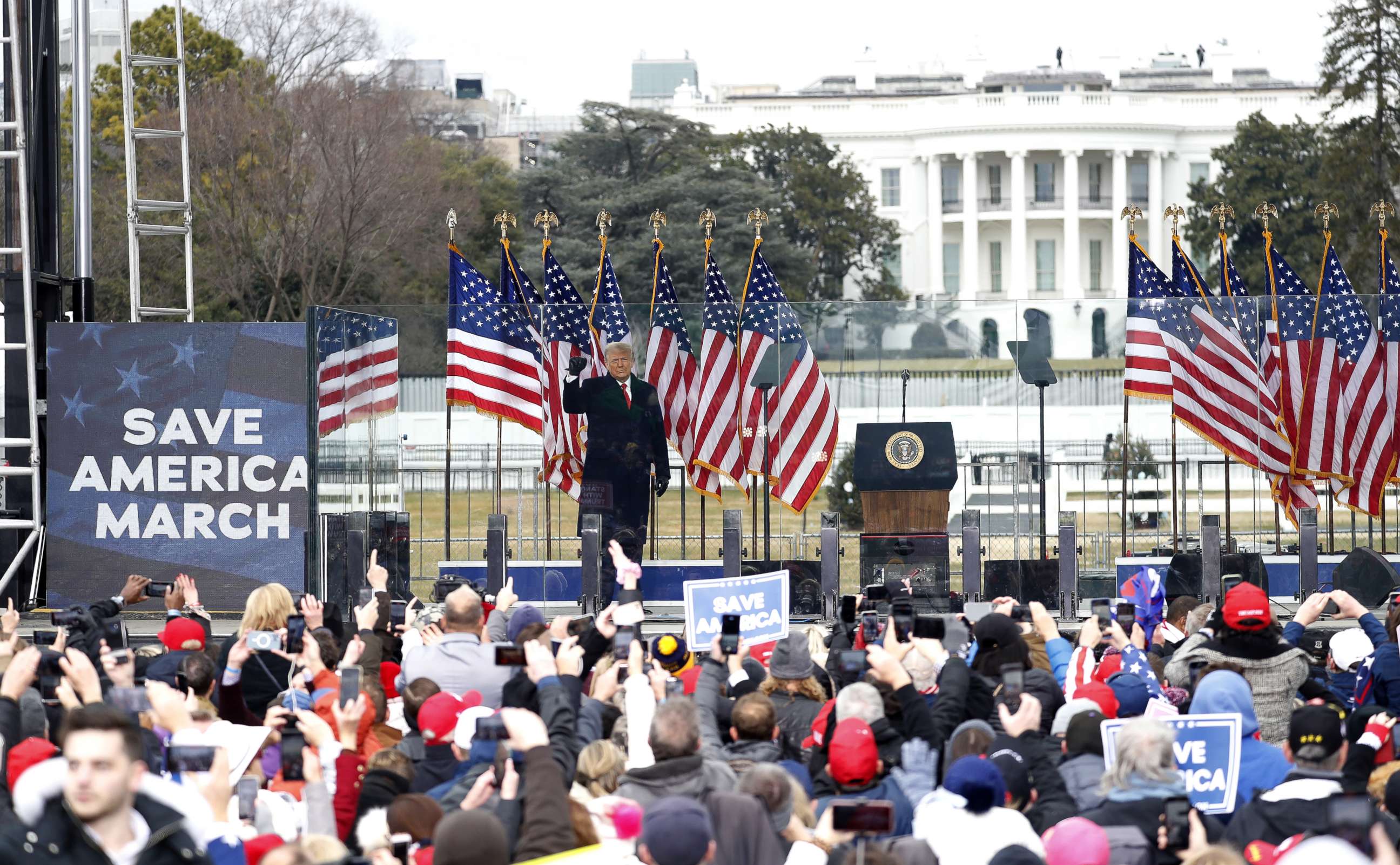 PHOTO: President Donald Trump speaks during a "Save America Rally" near the White House in Washington, D.C., Jan. 6, 2021.