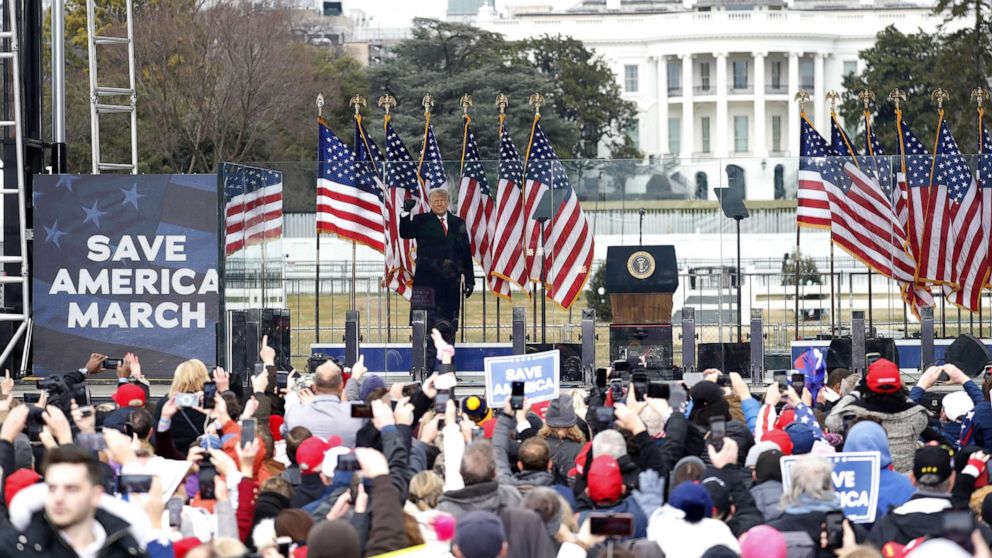 PHOTO: President Donald Trump speaks during a "Save America Rally" near the White House in Washington, D.C., Jan. 6, 2021.