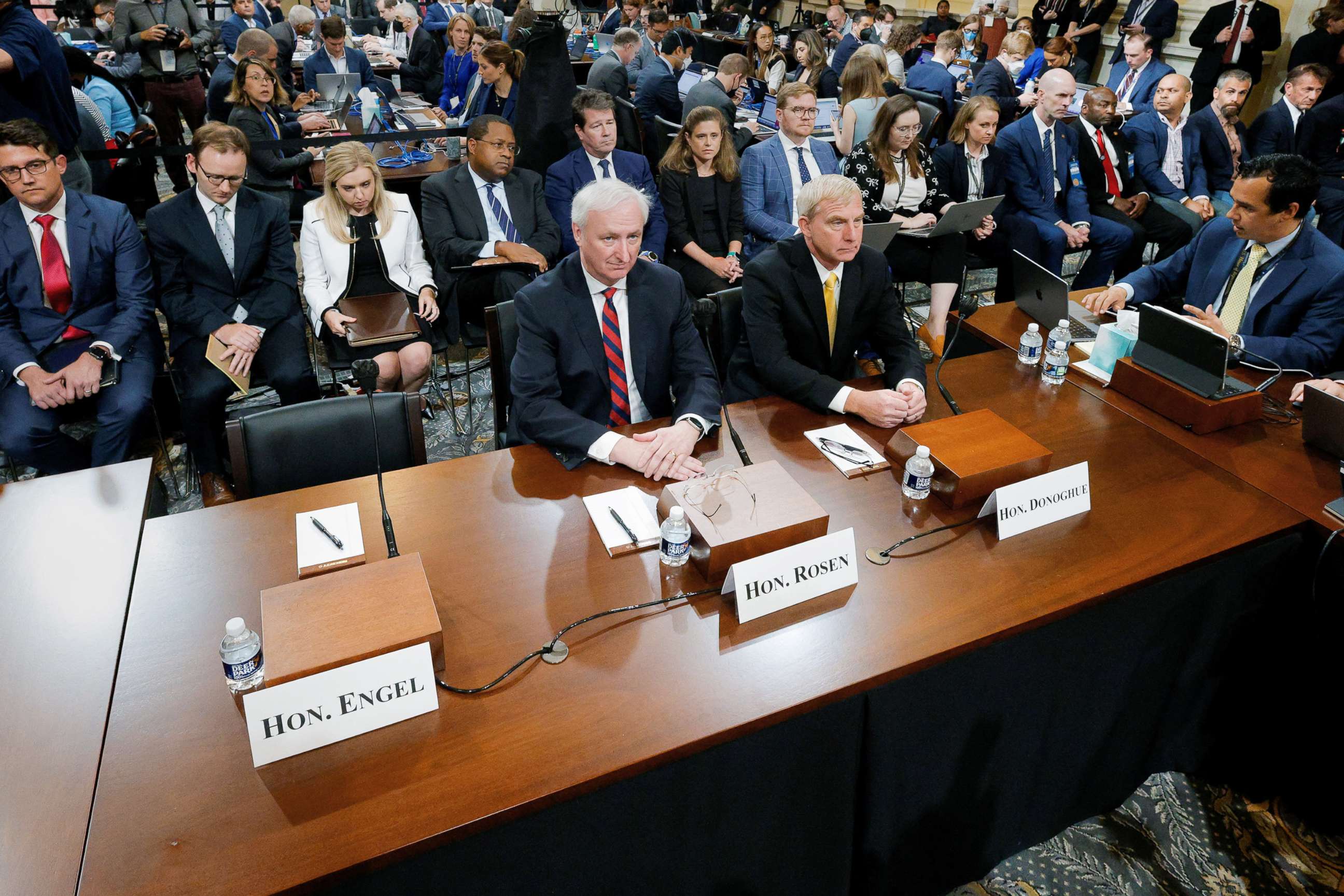 PHOTO: Former Acting Attorney General Jeffrey Rosen and former Acting Deputy Attorney General Richard Donoghue attend the public hearing of the U.S. House Select Committee's inquiry into the Jan. 6 attack on the Capitol, June 23, 2022, in Washington, D.C.