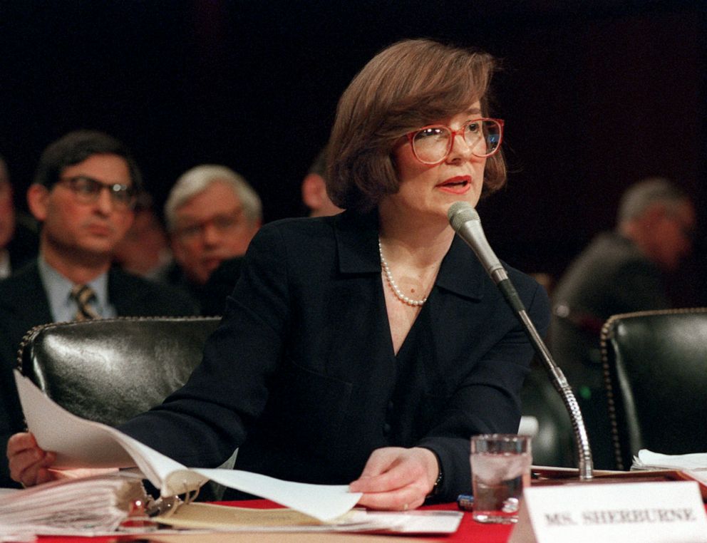 PHOTO: White House counsel Jane Sherburne testifies on Capitol Hill, Feb. 8, 1996, before the Senate Whitewater Committee.