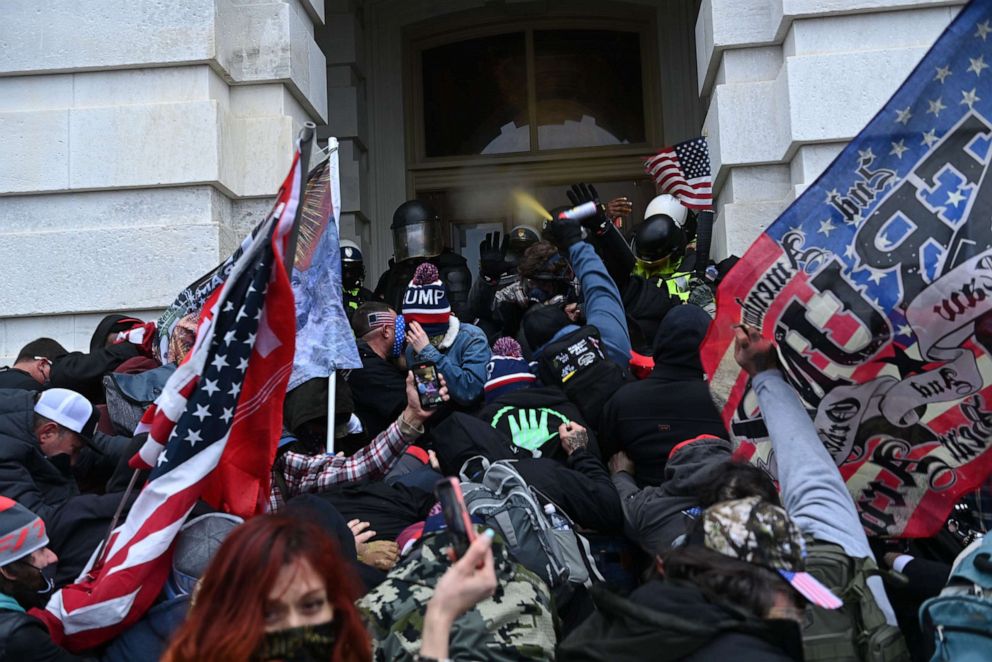 PHOTO: In this Jan. 6, 2021, file photo, Trump supporters clash with police and security forces as they storm the U.S. Capitol in Washington, D.C.