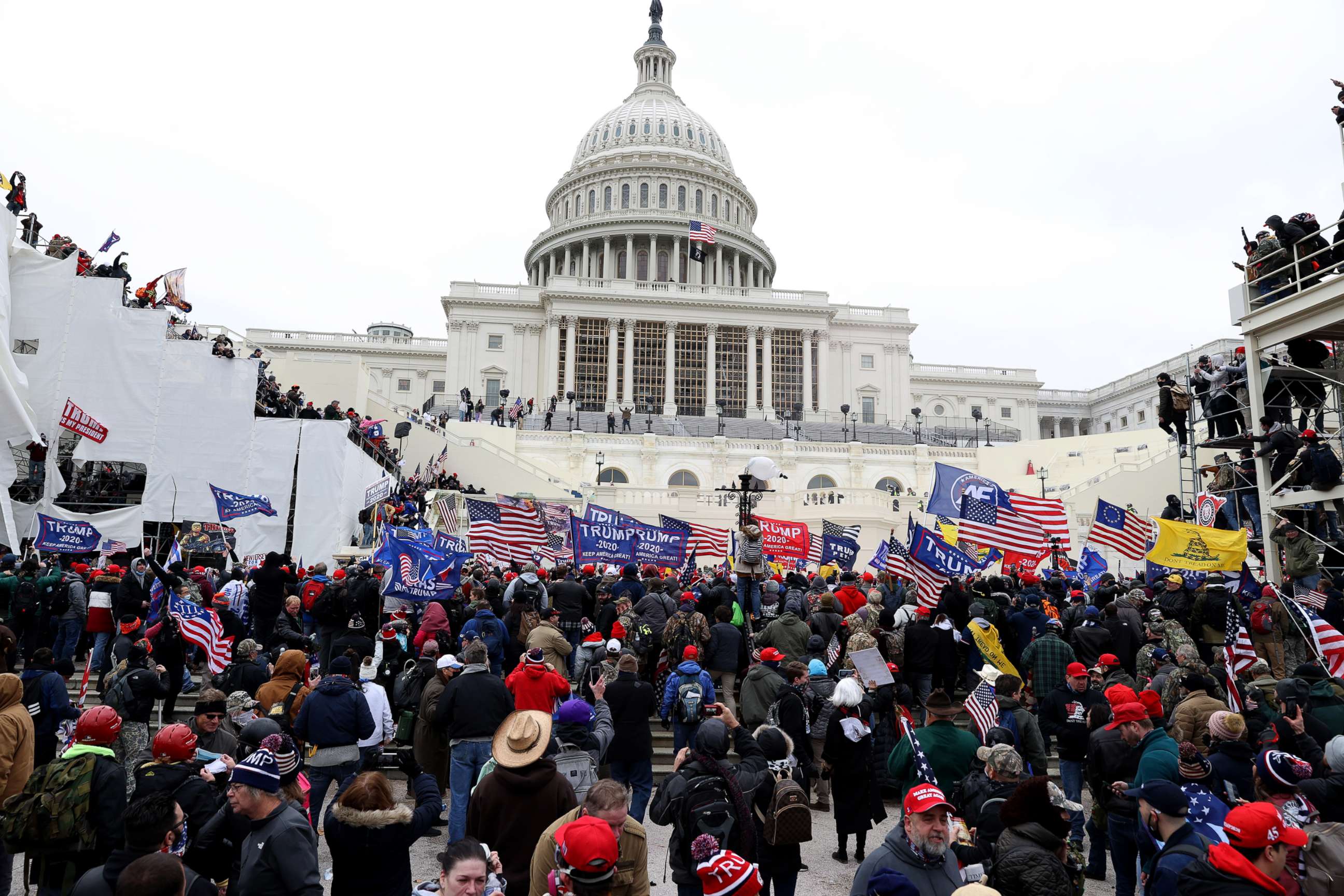 PHOTO: In this Jan. 6, 2021, file photo, protesters gather outside the U.S. Capitol Building in Washington, D.C.