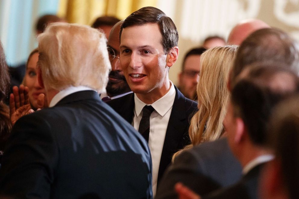 PHOTO: White House senior adviser Jared Kushner shakes hands with President Donald Trump during an event on prison reform in the East Room of the White House, May 18, 2018, in Washington.