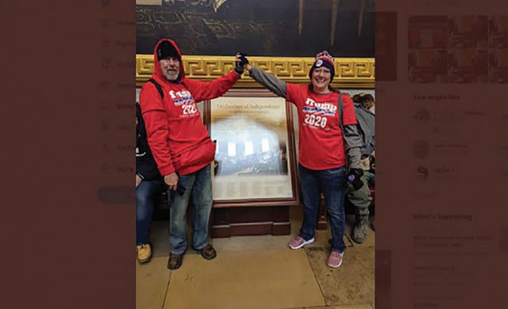 PHOTO: Federal authorities allege this photo, which was released in a criminal complaint, shows Jason Gerding and Christina Gerding in the U.S. Capitol in Washington, D.C. on Jan. 6, 2021.