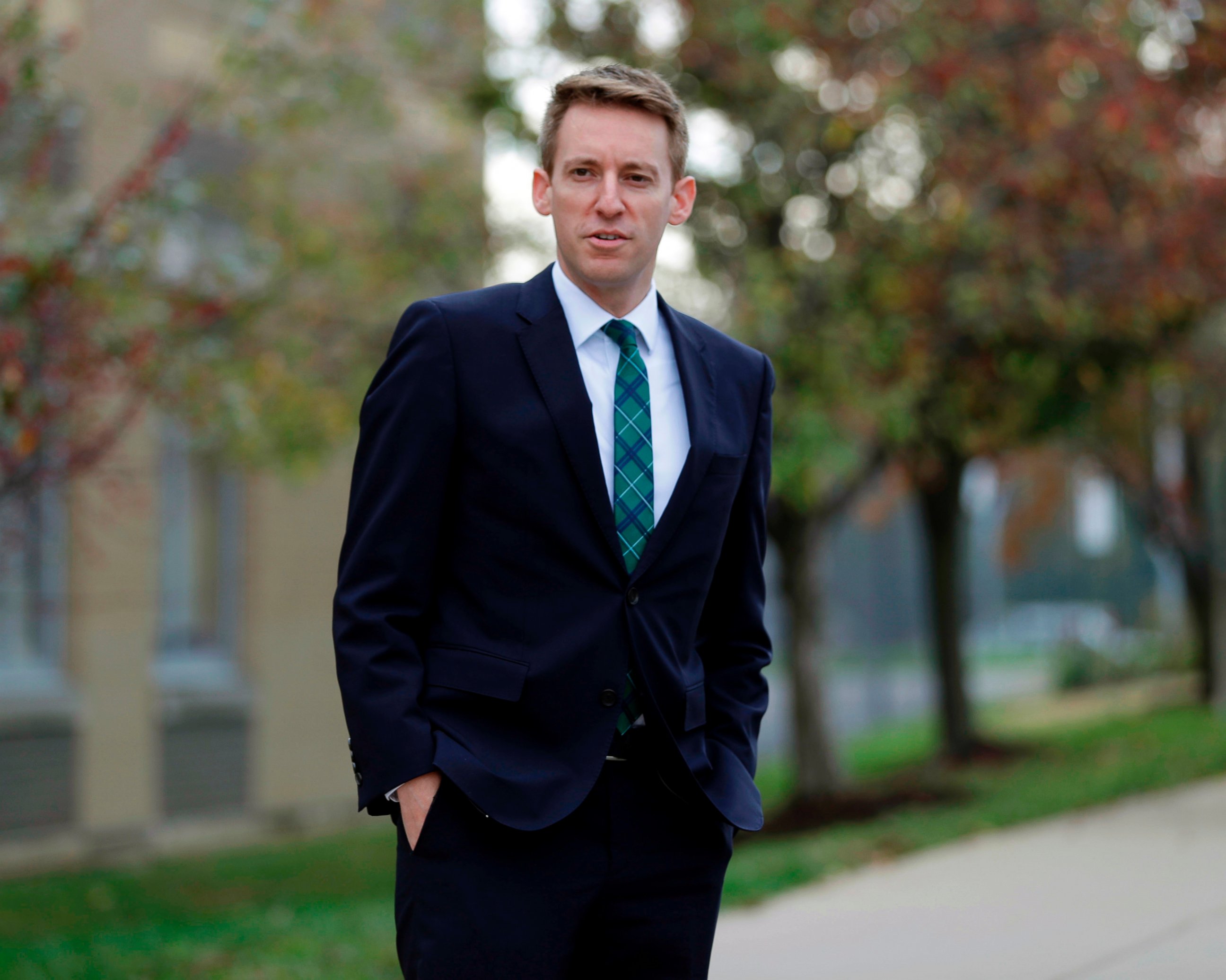 PHOTO: In this Nov. 8, 2016 file photo, Democratic U.S. Senate candidate Jason Kander waits to greet voters outside a polling place in St. Louis. Kander’s “Outside the Wire: Ten Lessons I've Learned in Everyday Courage” is coming out Aug. 7.