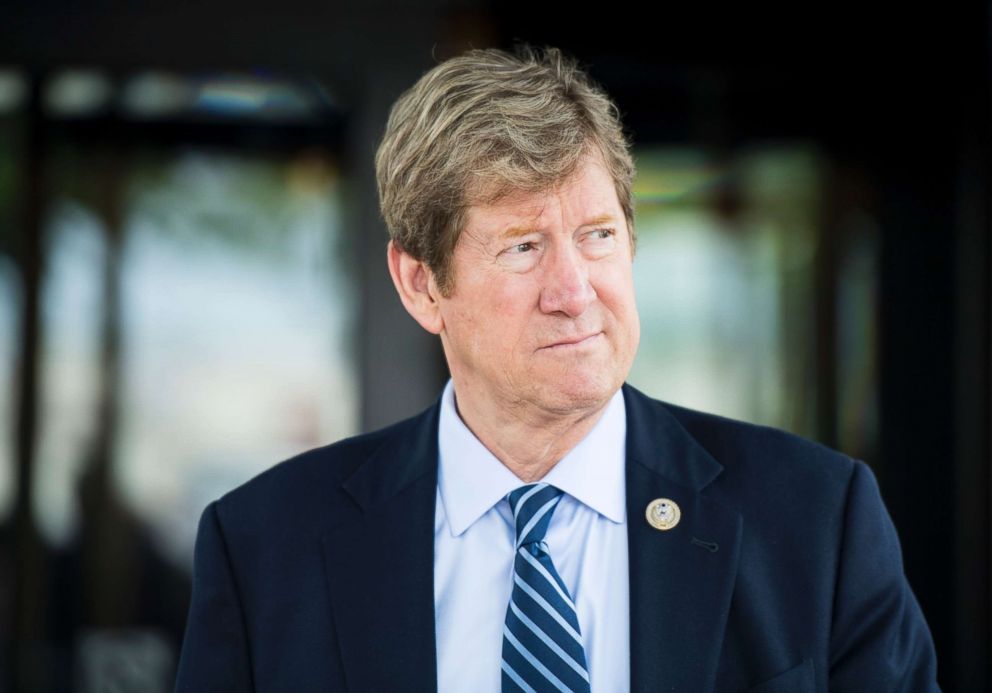 PHOTO: Rep. Jason Lewis leaves the House Republican Conference meeting at the Capitol Hill Club in Washington, June 13, 2018.