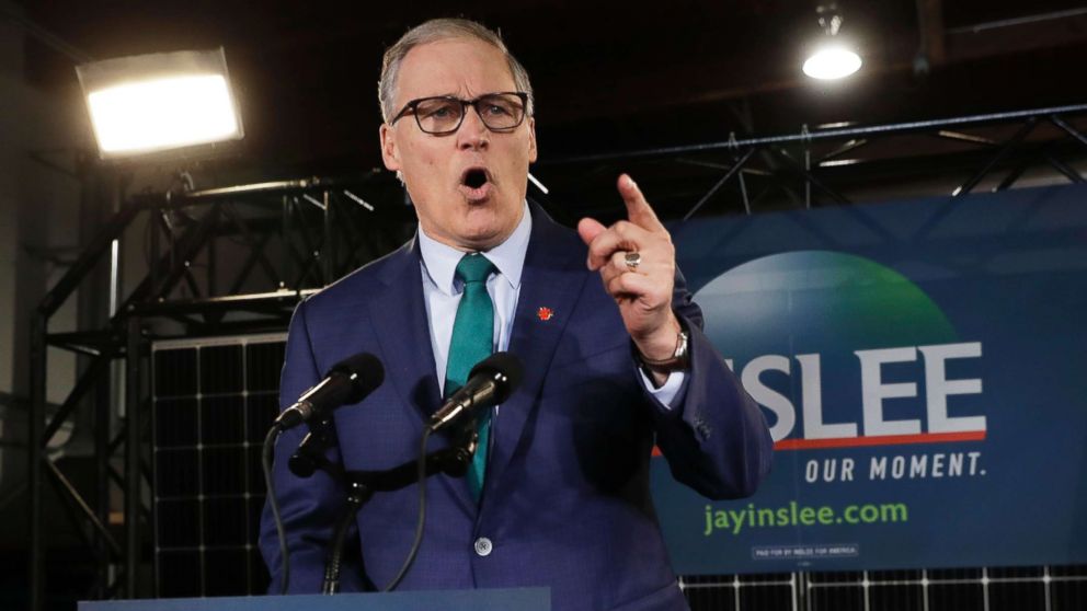 PHOTO: Washington Governor, Jay Inslee, speaks during a campaign event at in Seattle, March 1, 2019.
